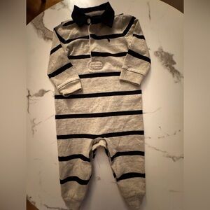 Baby Ralph Lauren Navy and Grey Striped  Footie